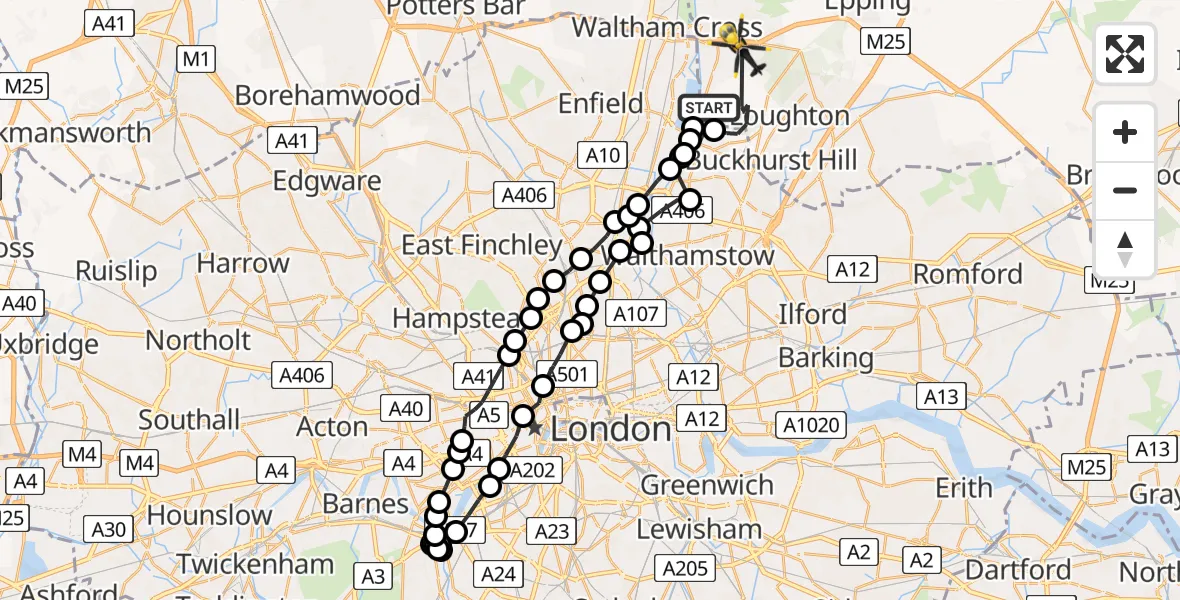 Flight route Police Helicopter Chingford - Epping Forest, 27 July 2026, 11:21