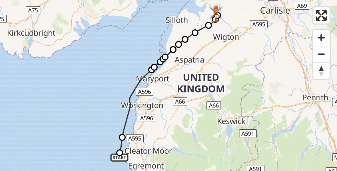 Flight route Coastguard Helicopter Irish Sea - Kirkbride Airfield, 27 July 2026, 12:03