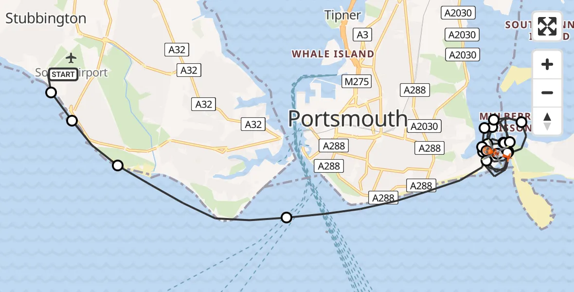 Flight route Coastguard Helicopter Solent Airport - Eastney, 27 July 2026, 12:09
