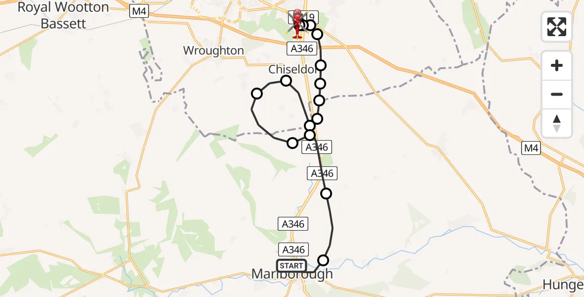 Flight route Air Ambulance Helicopter Marlborough - Great Western Hospital, 27 July 2026, 12:11