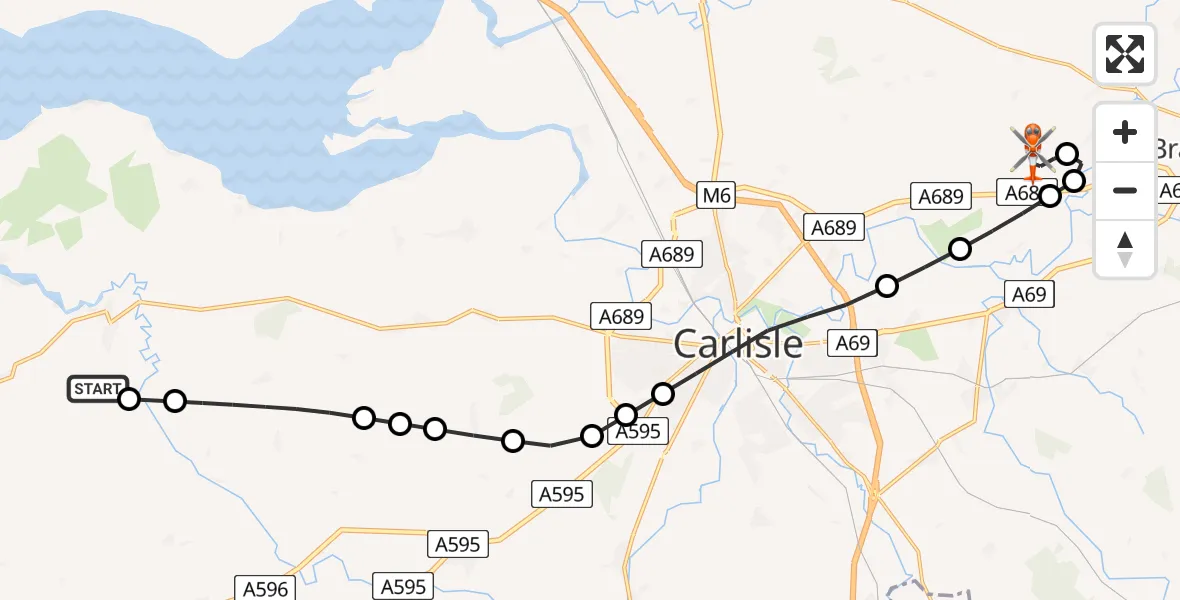 Flight route Coastguard Helicopter Kirkbride Airfield - Carlisle Lake District Airport, 27 July 2026, 12:20
