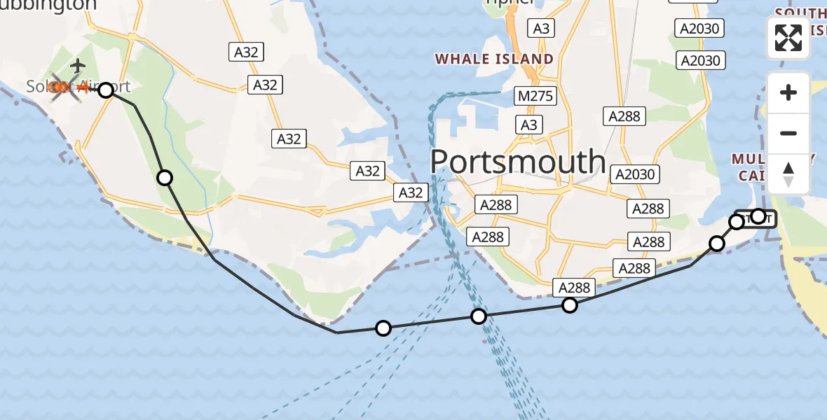 Flight route Coastguard Helicopter Eastney - Solent Airport, 27 July 2026, 12:29