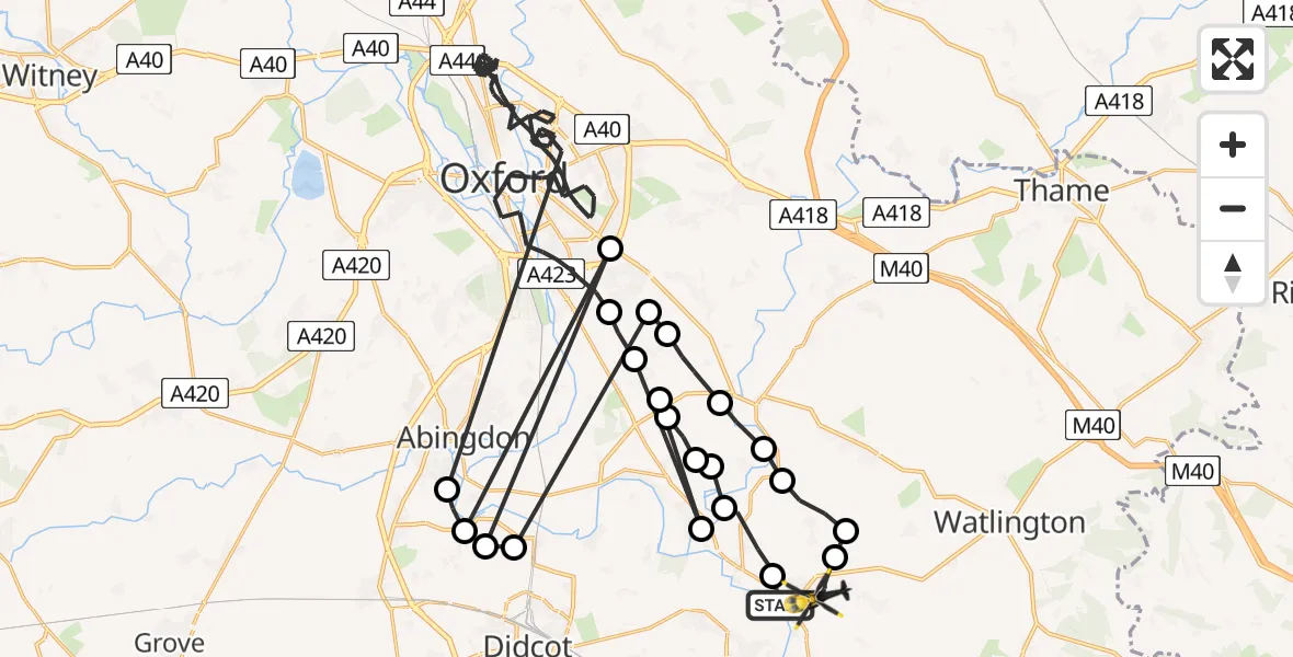 Flight route Police Helicopter Benson - RAF Benson, 27 July 2026, 12:38