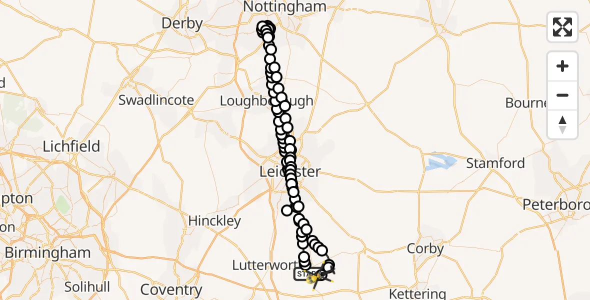 Flight route Police Helicopter Husbands Bosworth - Harborough, 27 July 2026, 13:01