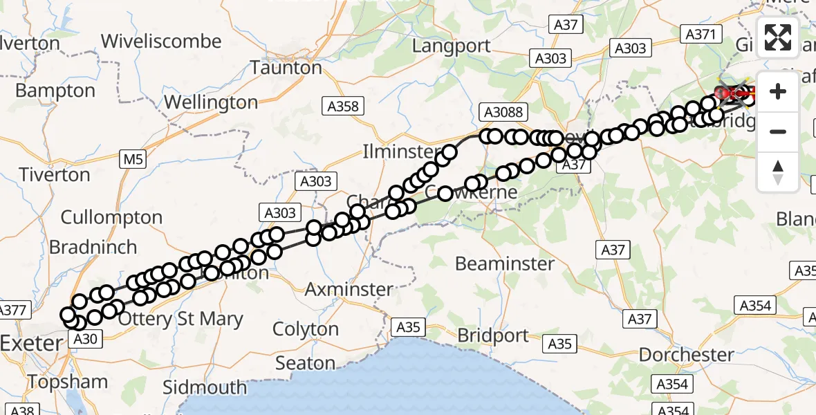 Flight route Air Ambulance Helicopter Henstridge Airfield - Henstridge, 27 July 2026, 13:28