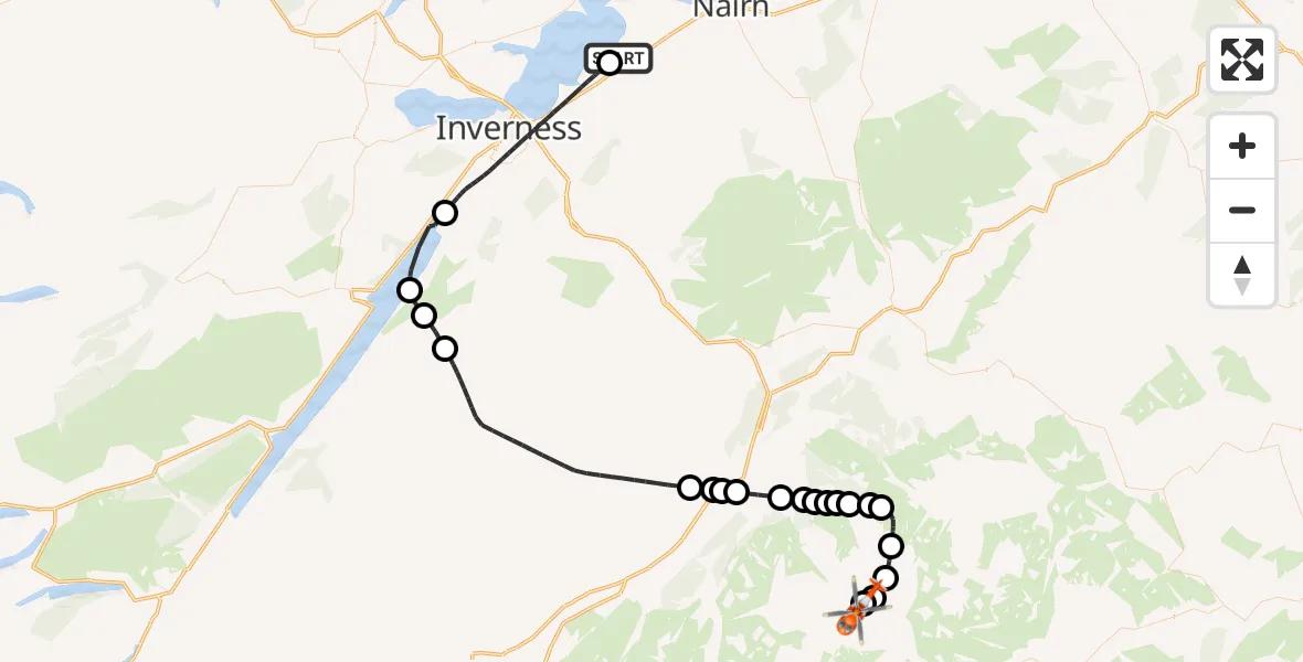Flight route Coastguard Helicopter Inverness Airport - Aberdeenshire, 27 July 2026, 13:33