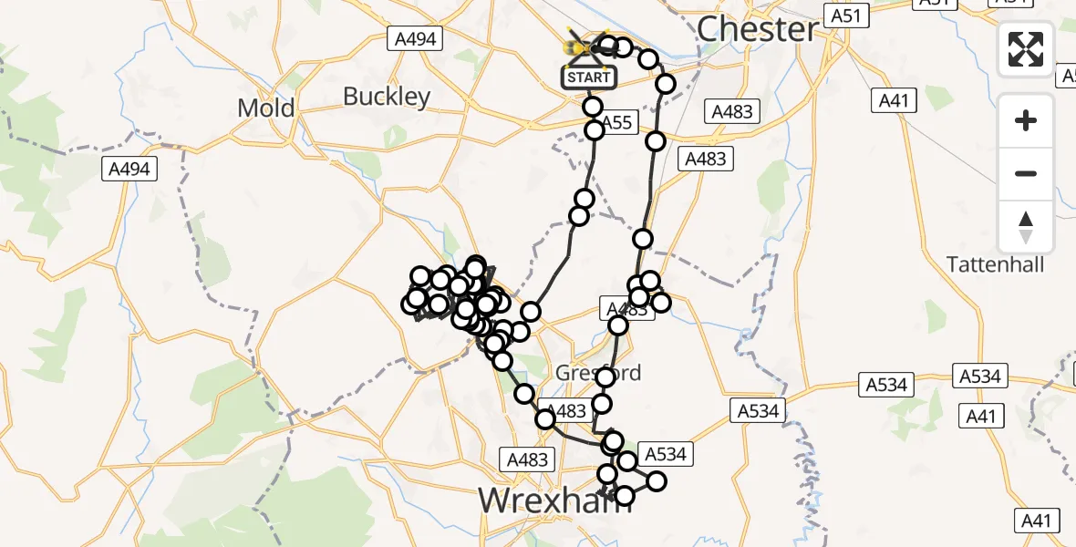 Flight route Police Helicopter Hawarden Airport - Hawarden Airport, 27 July 2026, 14:05