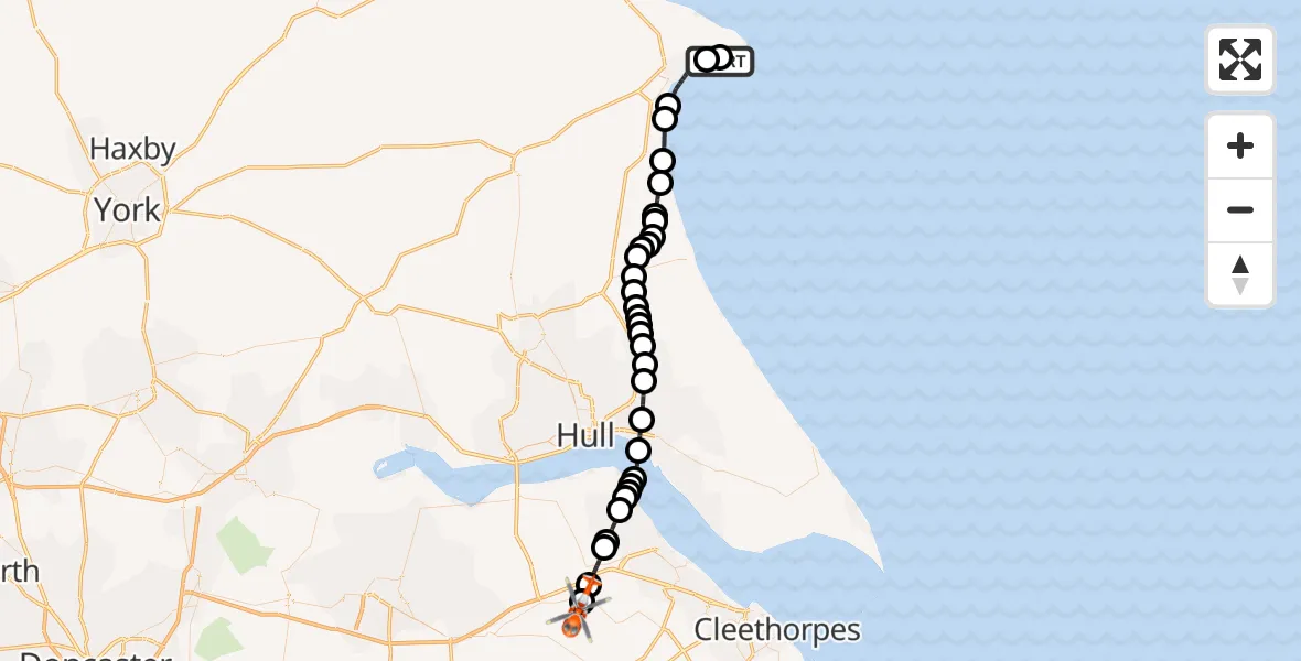 Flight route Coastguard Helicopter Bridlington - Humberside Airport, 27 July 2026, 14:26