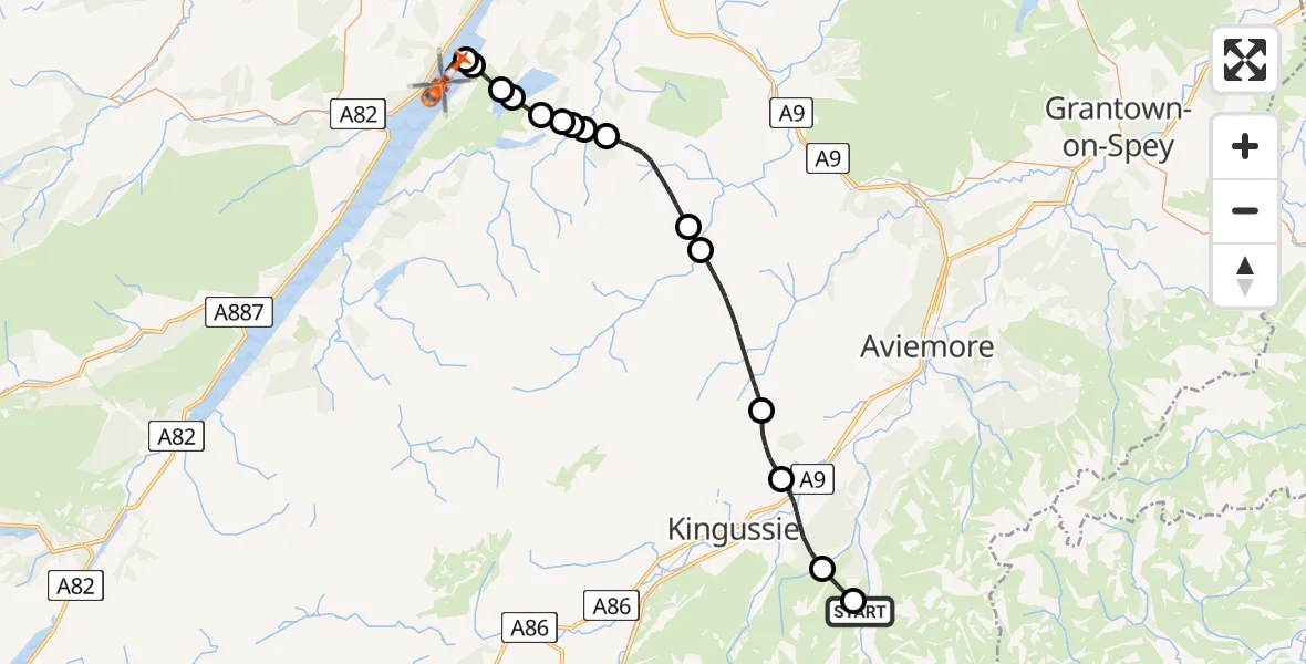 Flight route Coastguard Helicopter Glen Feshie - Loch Ness, 27 July 2026, 14:46