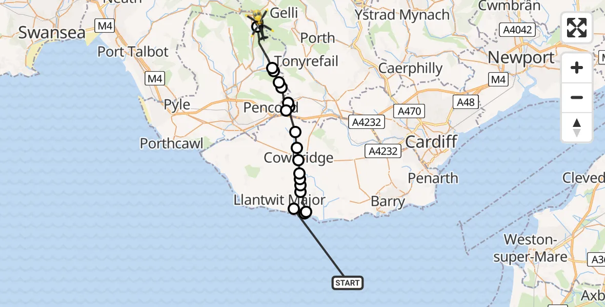 Flight route Police Helicopter Bristol Channel - Price Town, 27 July 2026, 14:47