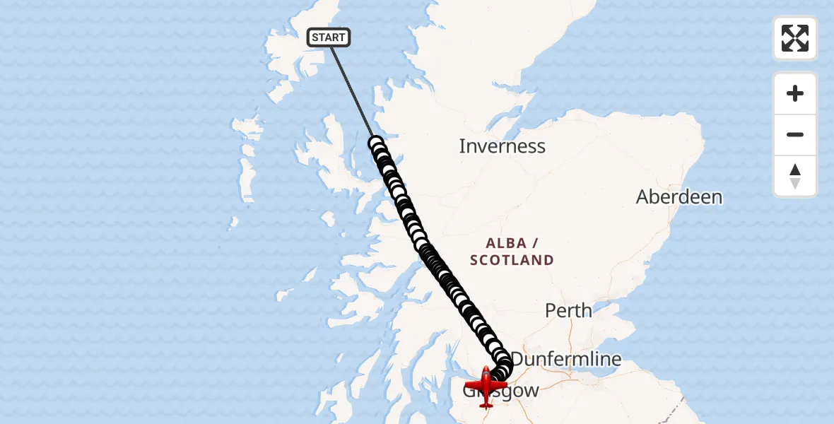 Flight route Air Ambulance Aircraft Inner Seas - Glasgow Airport, 27 July 2026, 14:57