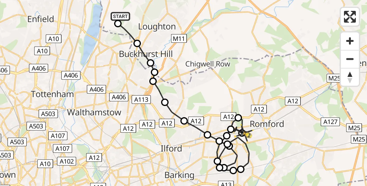 Flight route Police Helicopter Metropolitan Police Air Support Unit Lippitts Hill - Becontree Heath, 27 July 2026, 15:00