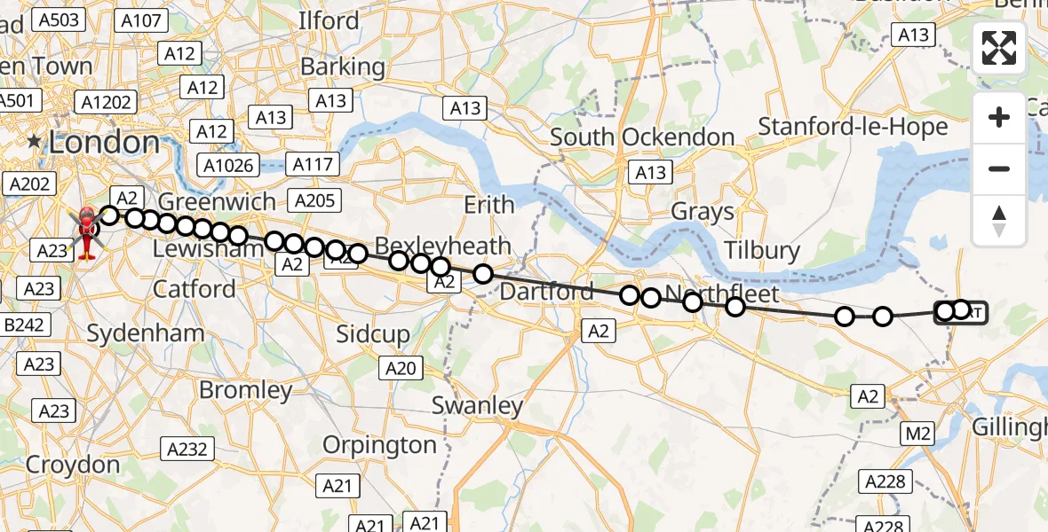 Flight route Air Ambulance Helicopter Cliffe Woods - Kings College London Hospital, 27 July 2026, 15:03