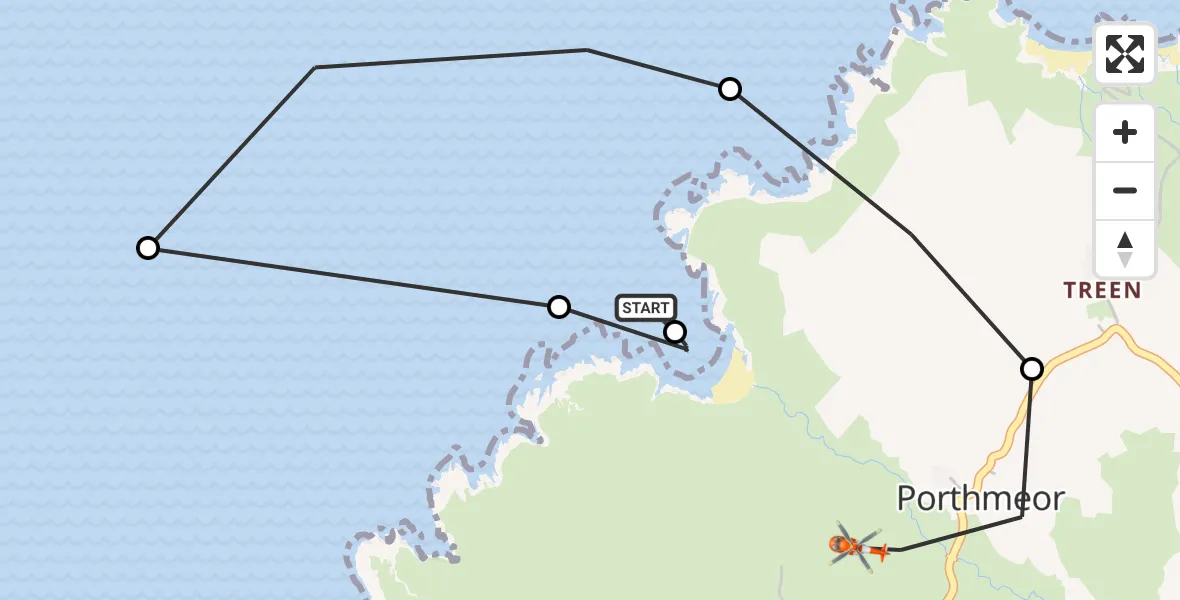 Flight route Coastguard Helicopter Morvah - Porthmeor, 27 July 2026, 15:04