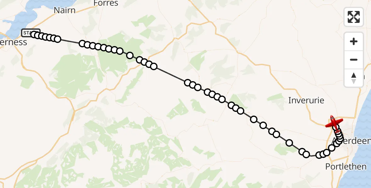 Flight route Air Ambulance Aircraft Inverness - Aberdeen International Airport, 27 July 2026, 15:08