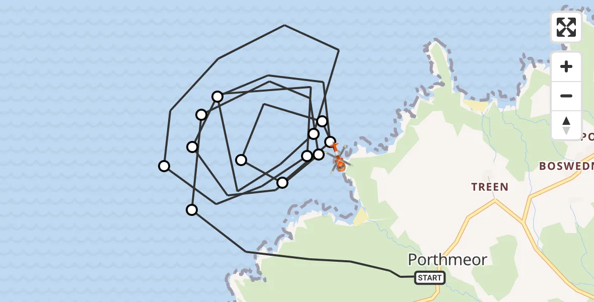 Flight route Coastguard Helicopter Porthmeor - Zennor, 27 July 2026, 15:13