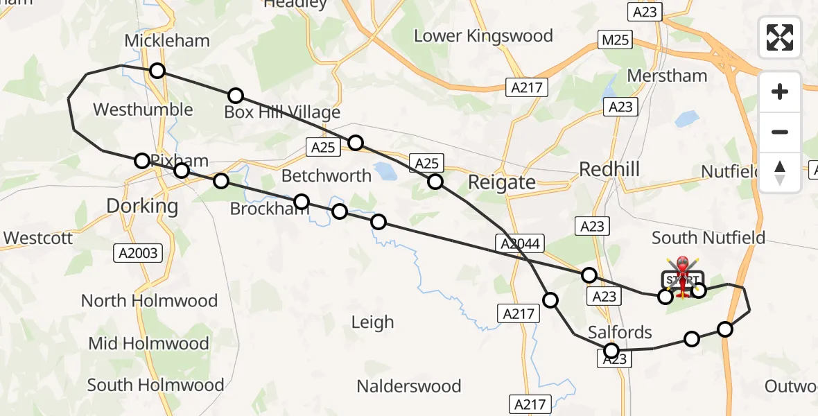 Flight route Air Ambulance Helicopter Redhill Aerodrome - Redhill Aerodrome, 27 July 2026, 15:23