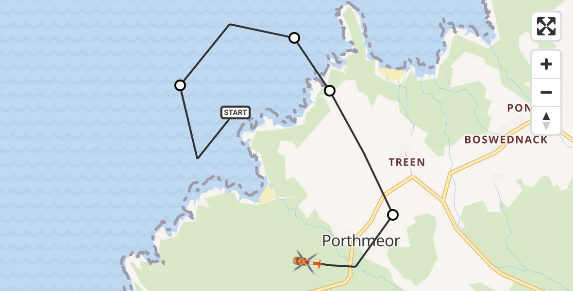Flight route Coastguard Helicopter Morvah - Porthmeor, 27 July 2026, 15:23