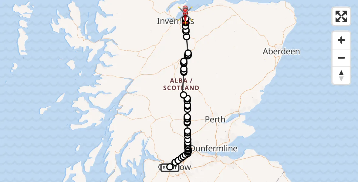 Flight route Air Ambulance Helicopter Queen Elizabeth Hospital - Inverness Airport, 27 July 2026, 15:36