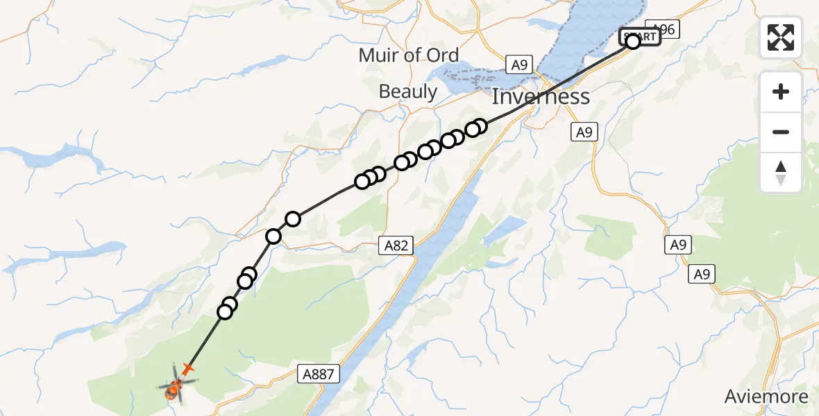 Flight route Coastguard Helicopter Inverness Airport - Highland, 27 July 2026, 15:44