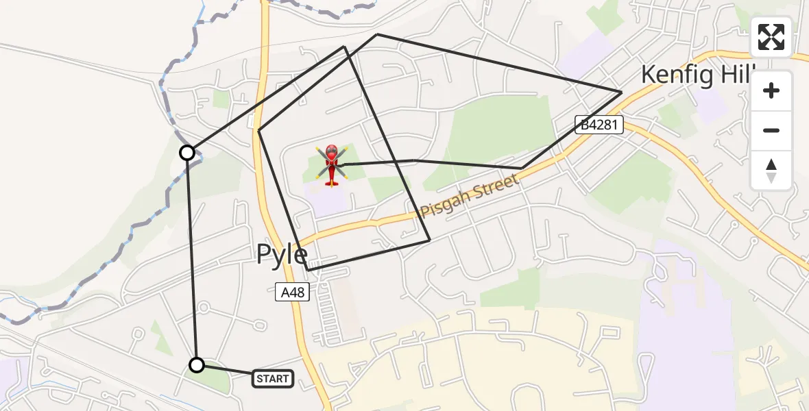 Flight route Air Ambulance Helicopter Pyle - Pyle, 27 July 2026, 15:54
