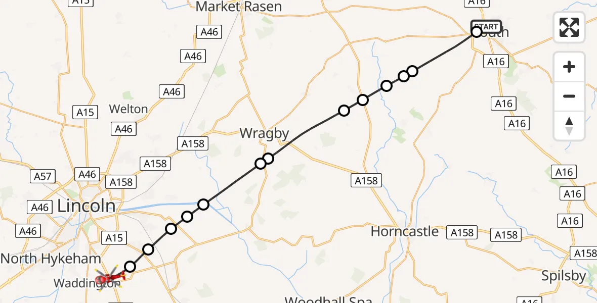 Flight route Air Ambulance Helicopter Louth - North Kesteven, 27 July 2026, 15:57