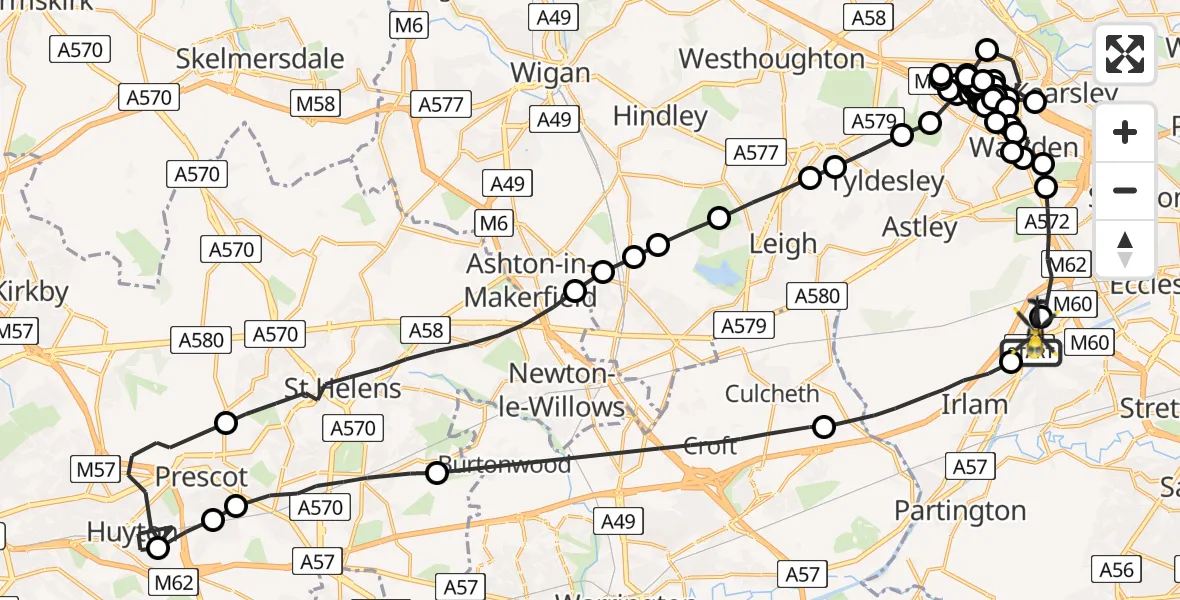 Flight route Police Helicopter Manchester Barton Aerodrome - Manchester Barton Aerodrome, 27 July 2026, 16:16