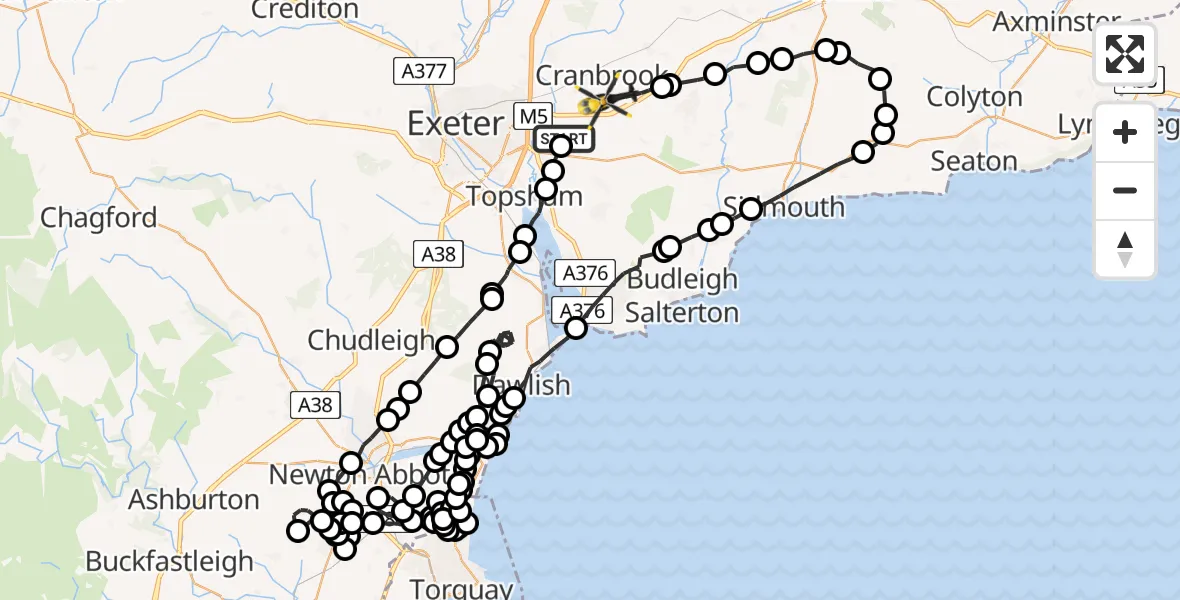 Flight route Police Helicopter Clyst Honiton - Rockbeare, 27 July 2026, 16:25