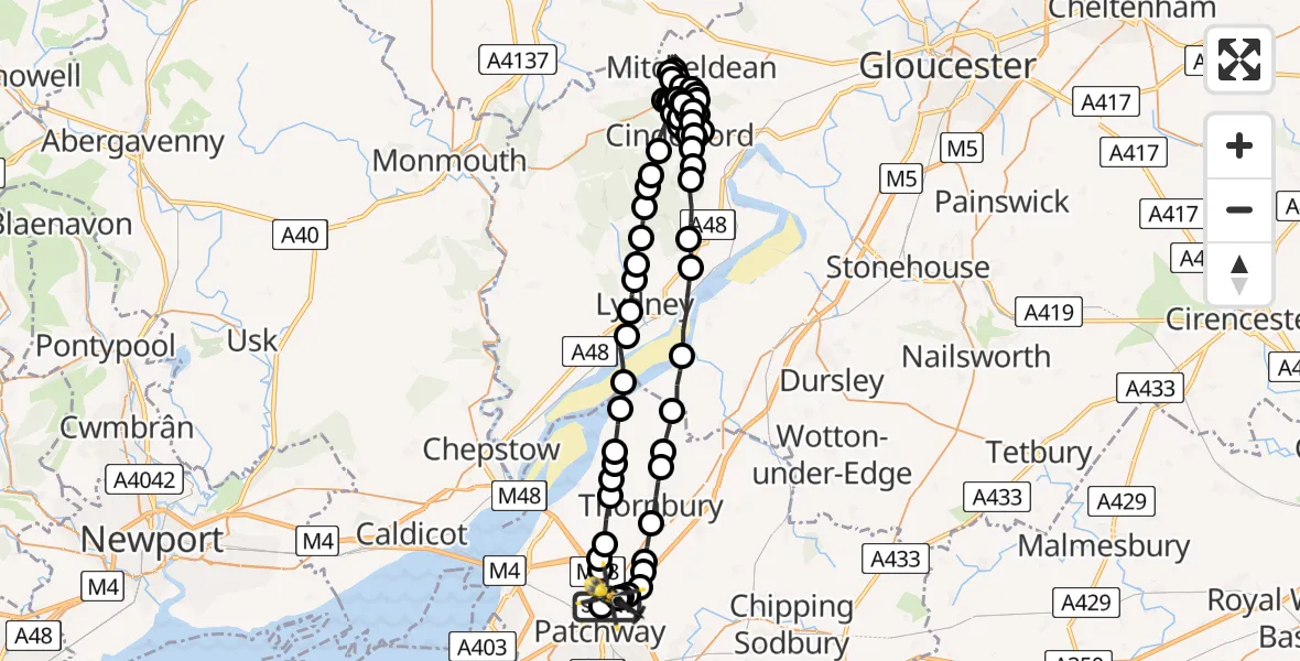 Flight route Police Helicopter Almondsbury Helicopter Base - Almondsbury Helicopter Base, 27 July 2026, 16:29