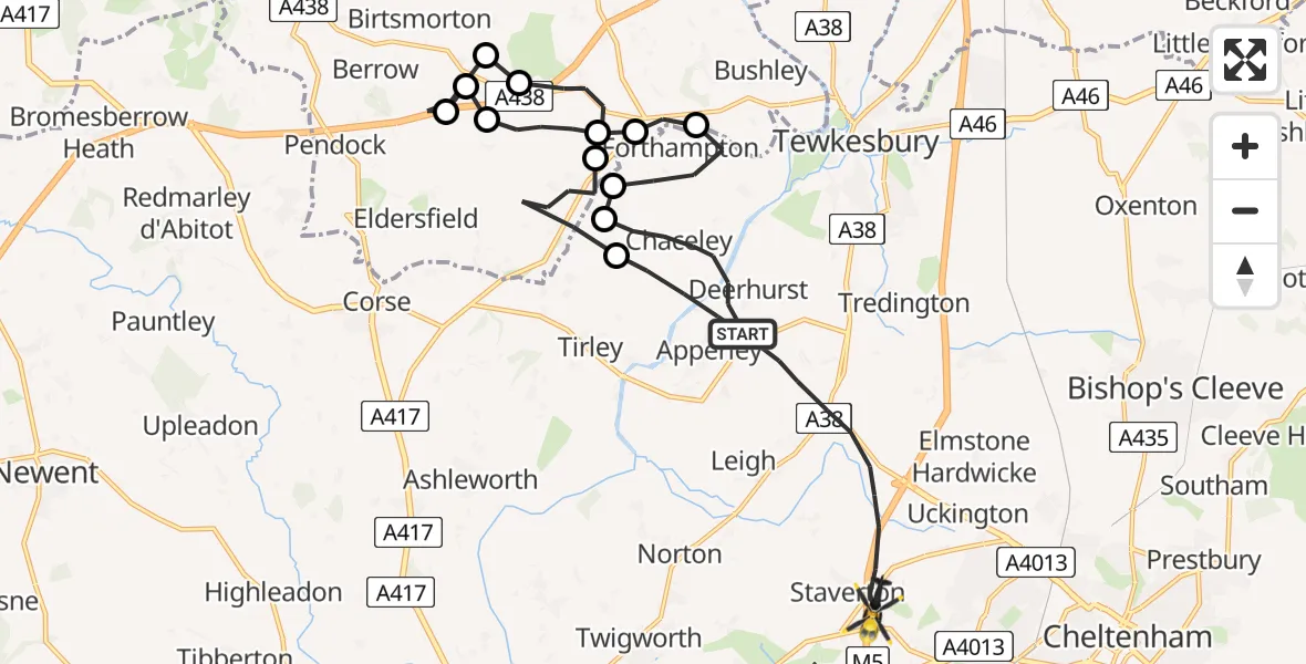 Flight route Police Helicopter Tewkesbury - Tewkesbury, 27 July 2026, 16:48