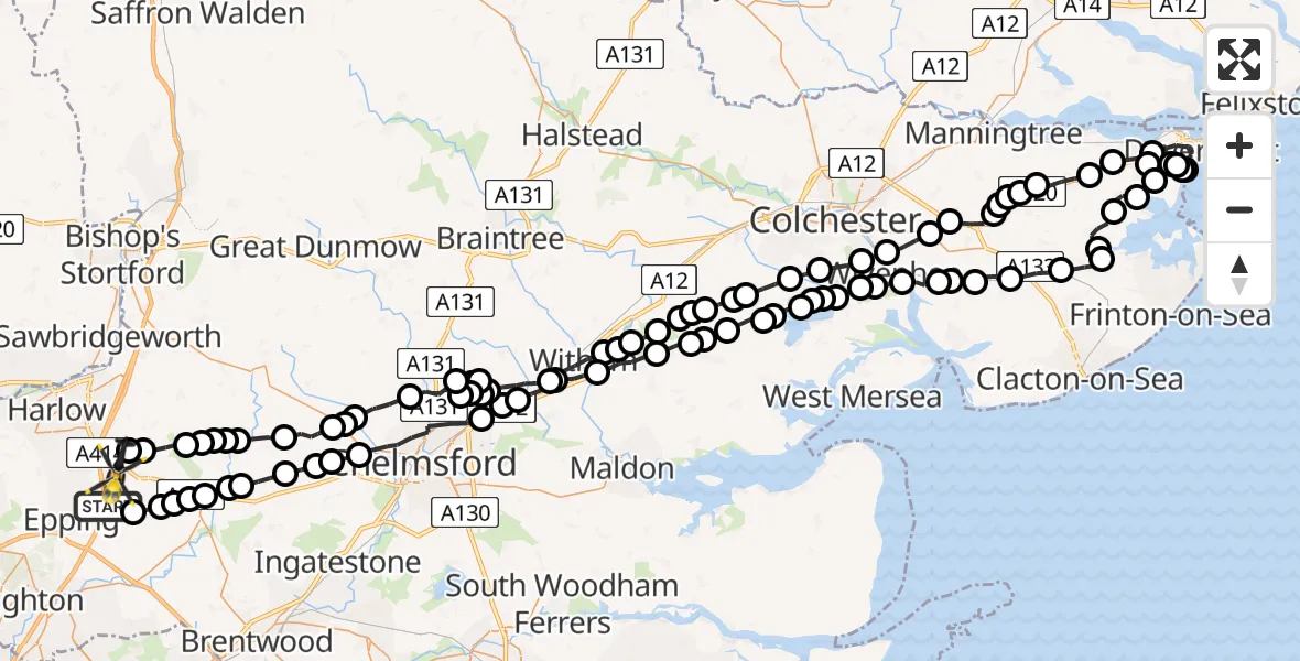 Flight route Police Helicopter Coopersale - North Weald Airfield, 27 July 2026, 16:57