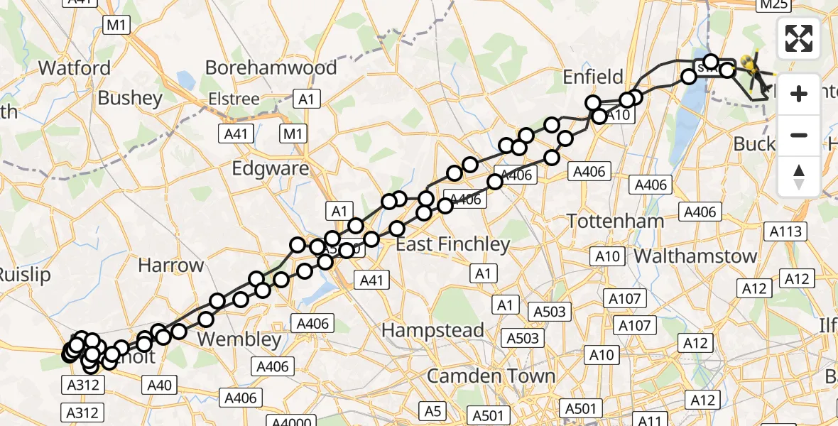 Flight route Police Helicopter Sewardstonebury - Metropolitan Police Air Support Unit Lippitts Hill, 27 July 2026, 17:11