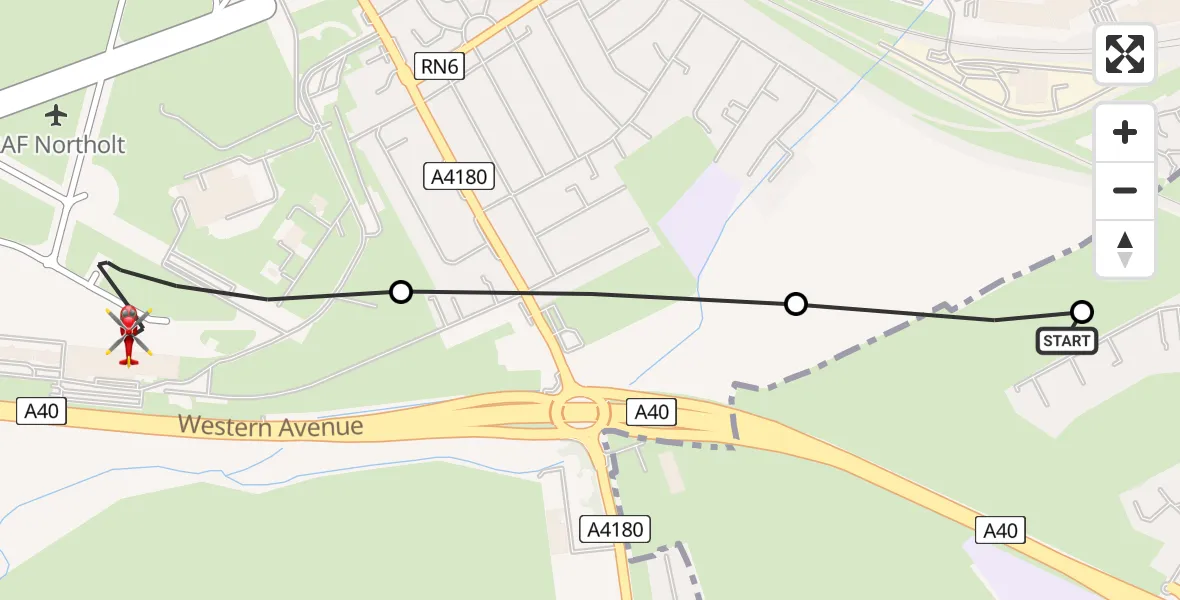 Flight route Air Ambulance Helicopter Ealing - RAF Northolt, 27 July 2026, 17:12