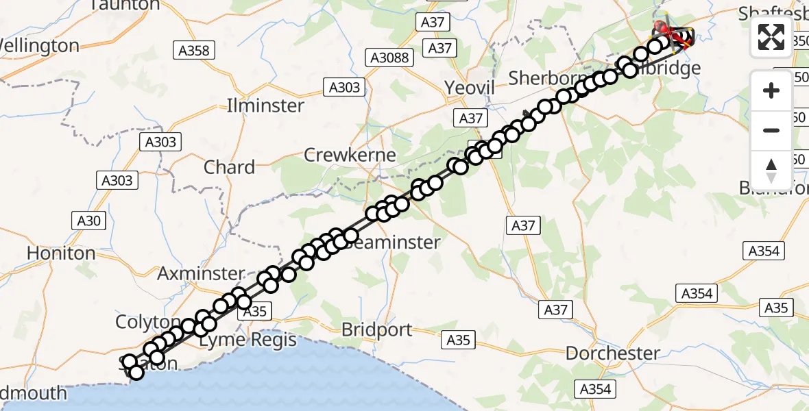Flight route Air Ambulance Helicopter Henstridge Airfield - Henstridge Airfield, 27 July 2026, 17:55