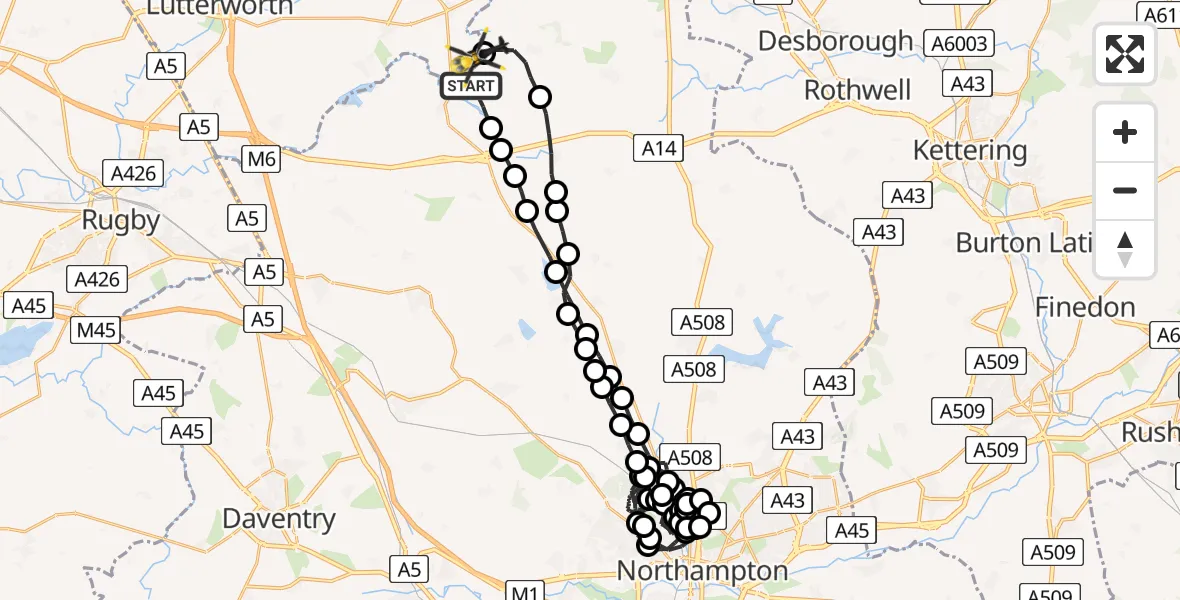 Flight route Police Helicopter Welford - Harborough, 27 July 2026, 18:27