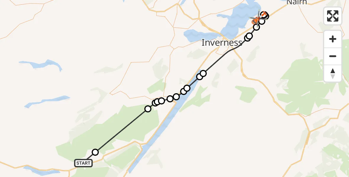 Flight route Coastguard Helicopter Balnacarn - Inverness Airport, 27 July 2026, 18:38