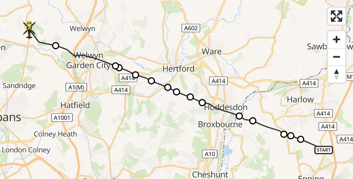 Flight route Police Helicopter North Weald Bassett - Wheathampstead, 27 July 2026, 18:54