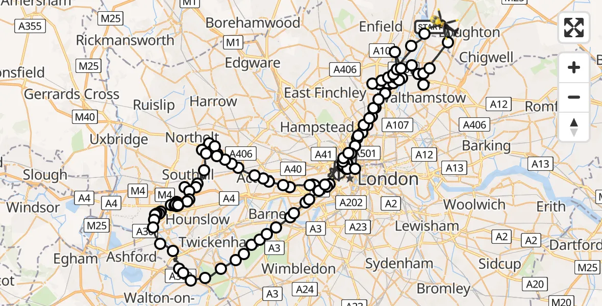 Flight route Police Helicopter Sewardstonebury - Metropolitan Police Air Support Unit Lippitts Hill, 27 July 2026, 19:12