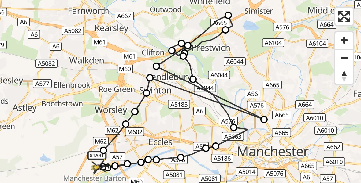 Flight route Police Helicopter Manchester Barton Aerodrome - Manchester Barton Aerodrome, 27 July 2026, 20:00