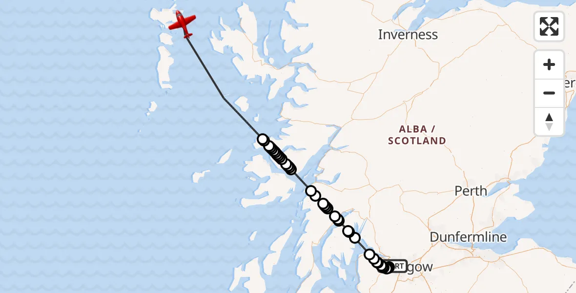 Flight route Air Ambulance Aircraft Glasgow Airport - Inner Seas, 27 July 2026, 21:22