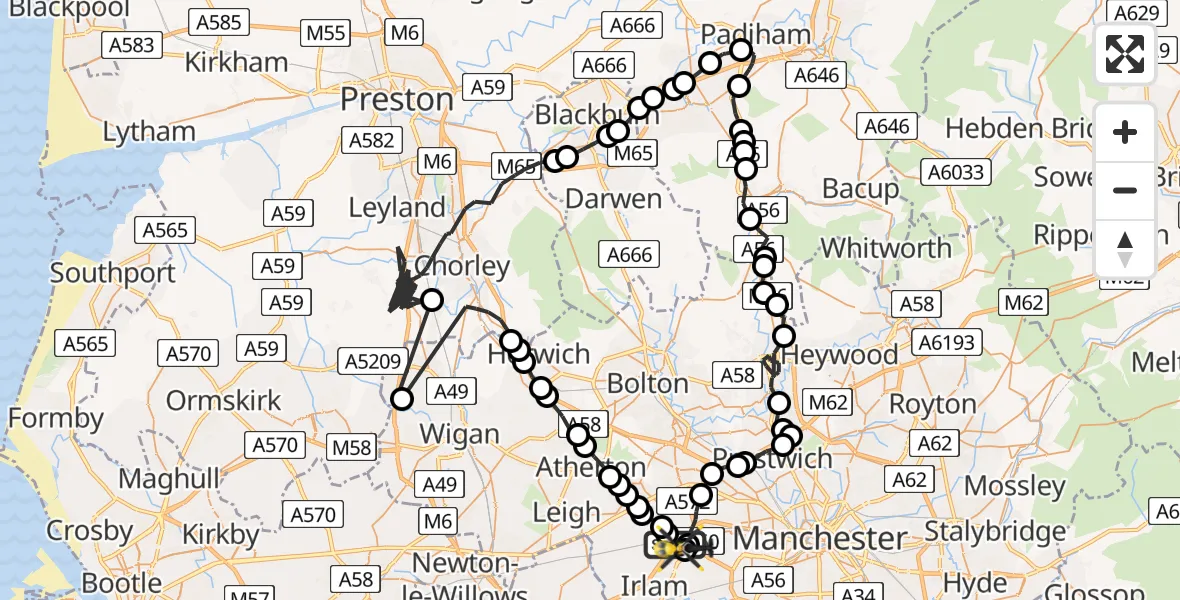 Flight route Police Helicopter Irlam - Manchester Barton Aerodrome, 27 July 2026, 21:40