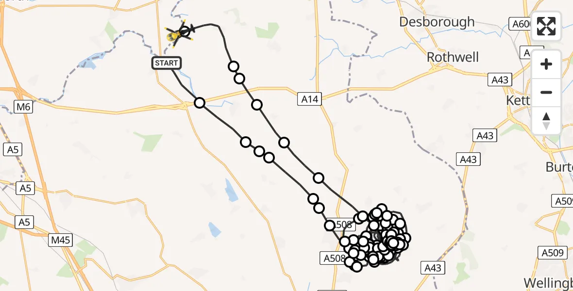 Flight route Police Helicopter Welford - Harborough, 27 July 2026, 22:04