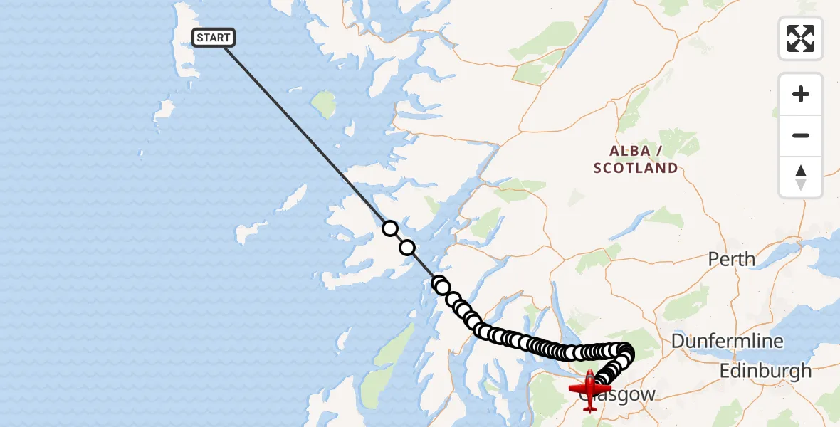 Flight route Air Ambulance Aircraft Inner Seas - Glasgow Airport, 27 July 2026, 23:06