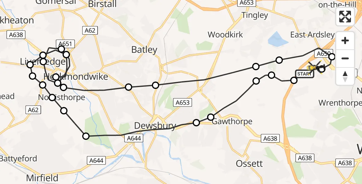 Flight route Police Helicopter East Ardsley - East Ardsley, 28 July 2026, 01:34