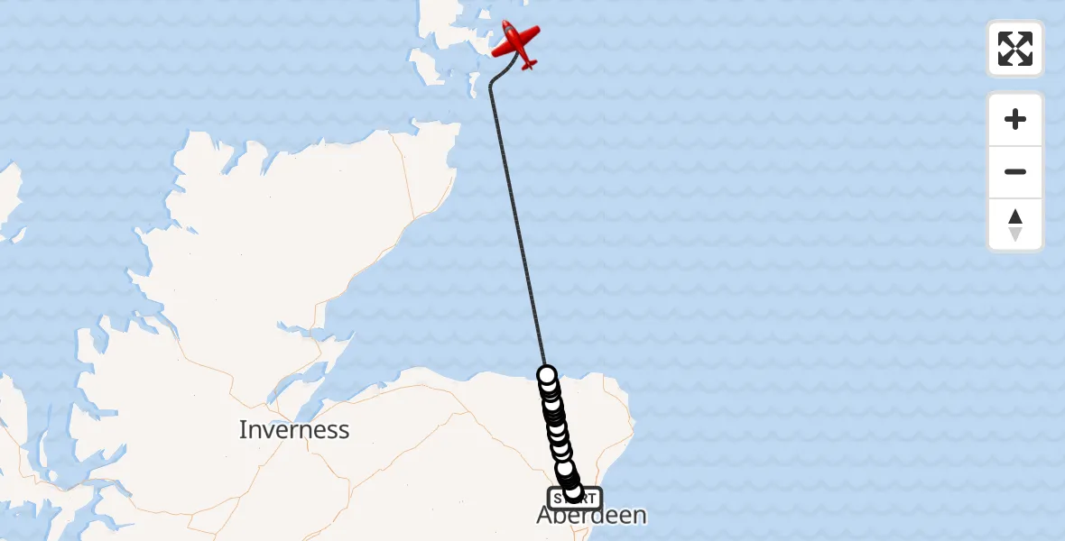 Flight route Air Ambulance Aircraft Dyce and Stoneywood - North Sea, 28 July 2026, 03:31