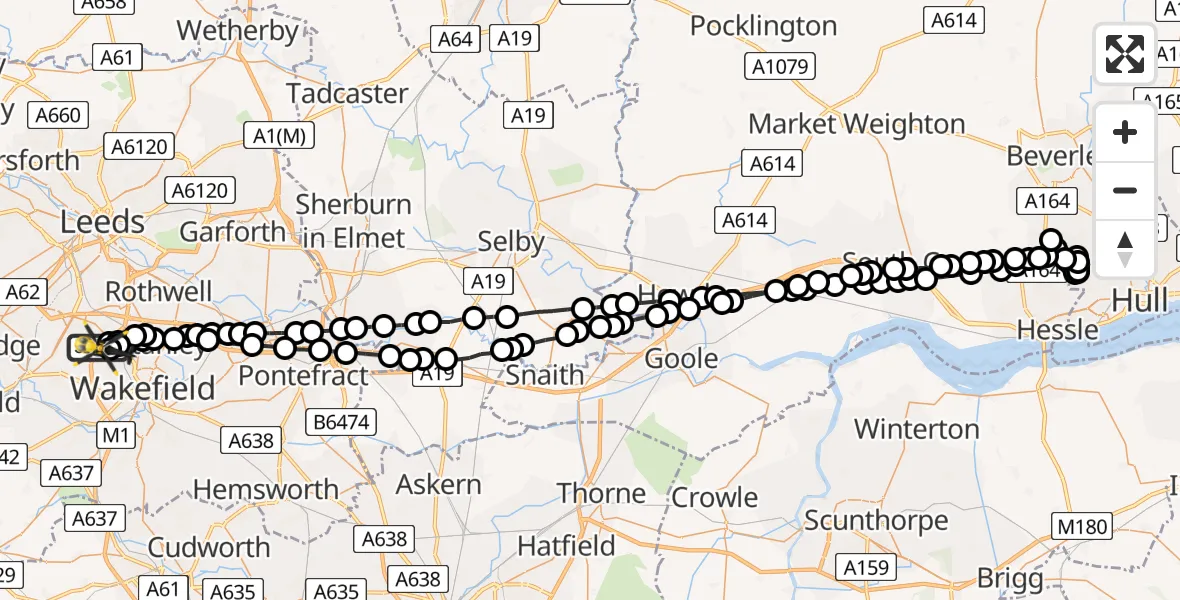 Flight route Police Helicopter East Ardsley - East Ardsley, 28 July 2026, 03:37