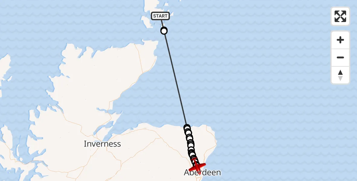 Flight route Air Ambulance Aircraft North Atlantic Ocean - Dyce and Stoneywood, 28 July 2026, 04:49
