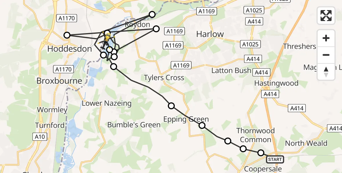 Flight route Police Helicopter North Weald Airfield - Roydon, 28 July 2026, 06:33