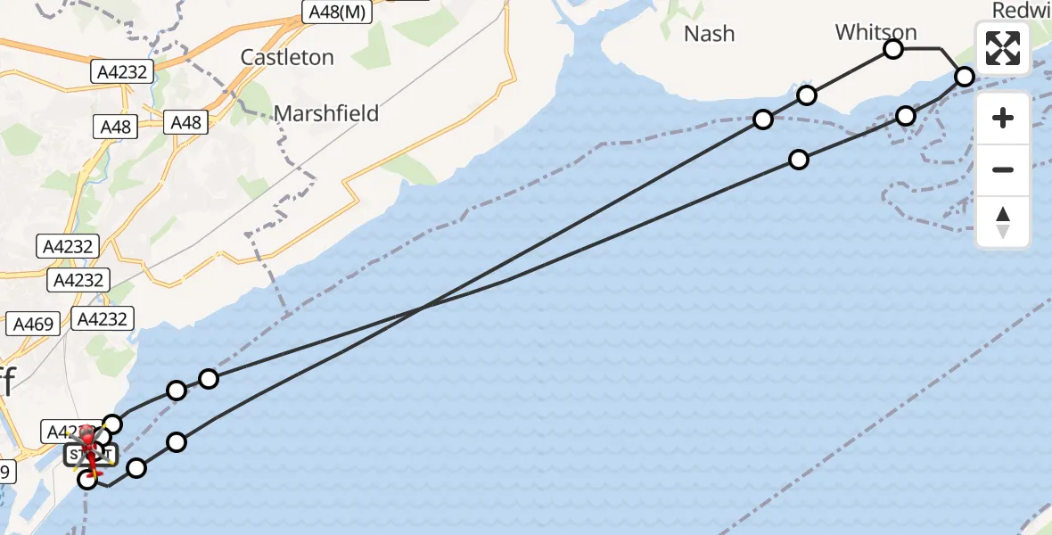 Flight route Air Ambulance Helicopter Cardiff Heliport - Cardiff Heliport, 28 July 2026, 07:13