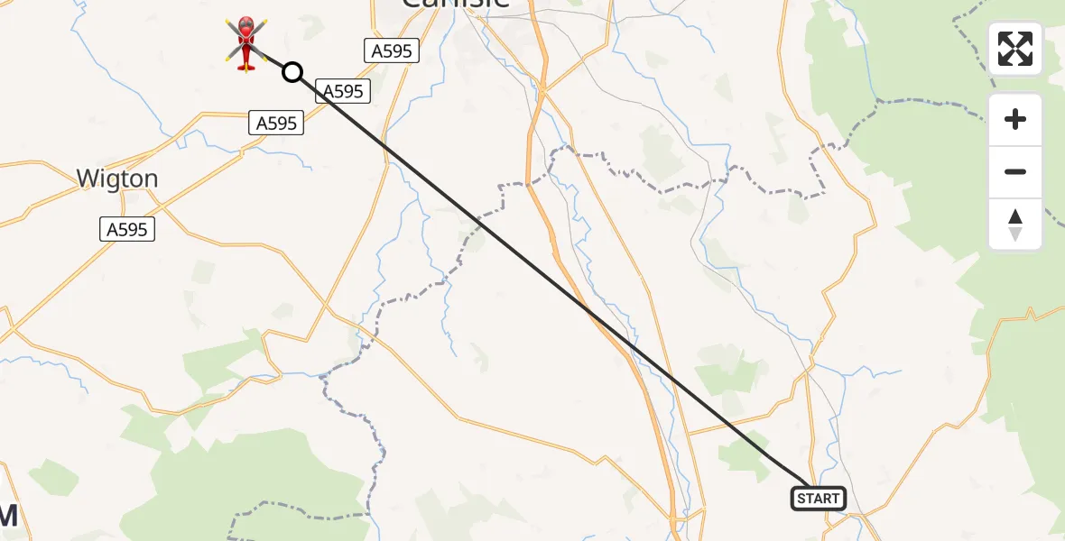 Flight route Air Ambulance Helicopter Great Salkeld - RAF Great Orton, 28 July 2026, 07:52